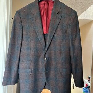 Brunello Cucinelli Red/Grey/Blue Plaid Jacket / Size 42R/ Cashmere & Wool